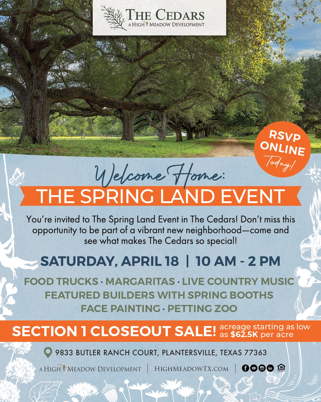 You’re Invited to the Spring Land Event at The Cedars!